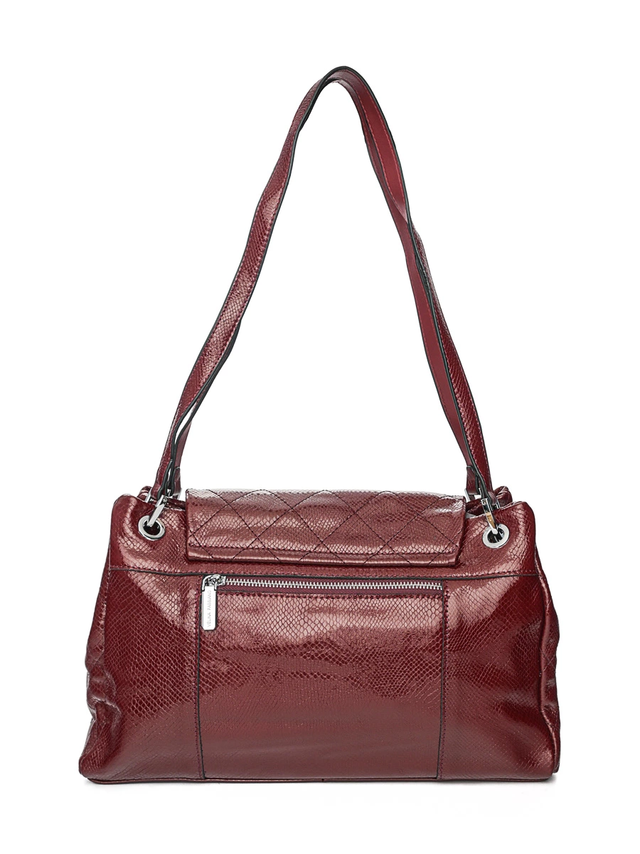 Сумка лакированная бордового цвета с тиснением под кожу рептилии